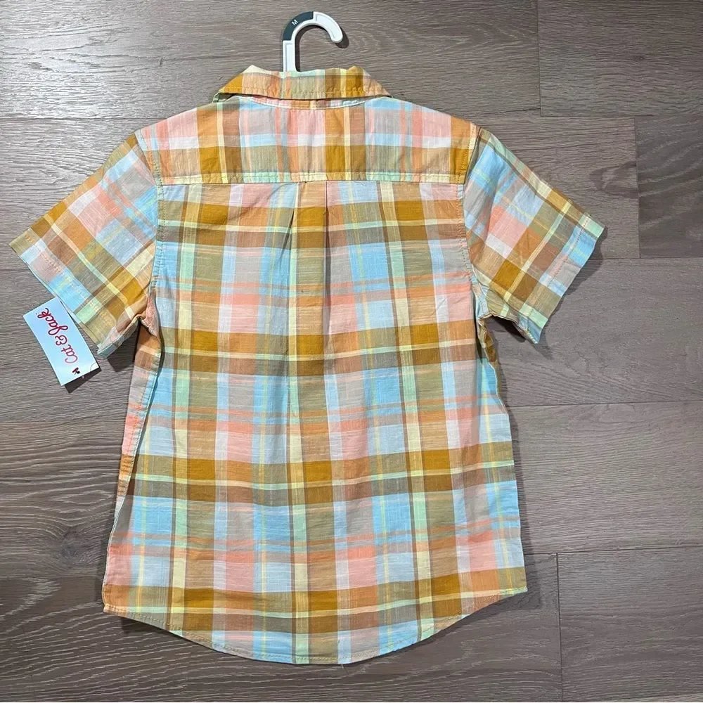Cat & Jack Kids Plaid Button Down Shirt Easter Blue Yellow M / 8